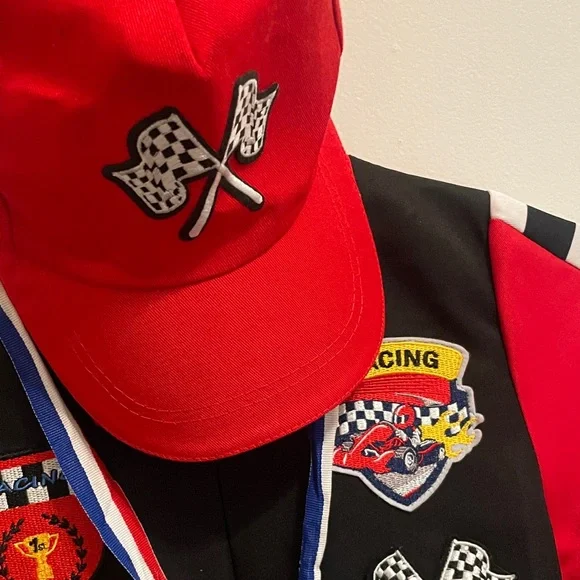 Kids Red Racing Costume with Cap - Picture 3 of 8